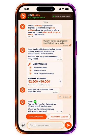 CarBuddy AI diagnosis on mobile phone screen