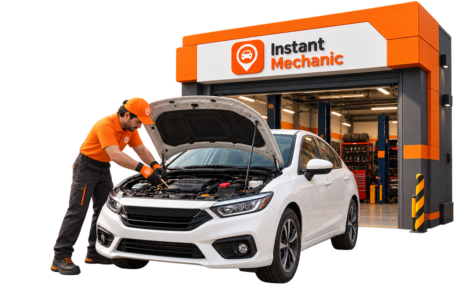 Instant Mechanic mechanic repairing a car outside the branded garage